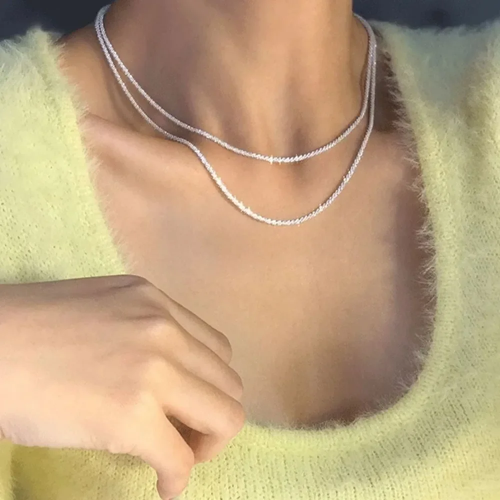 Silver Single Strand Choker Twist Chain Necklace